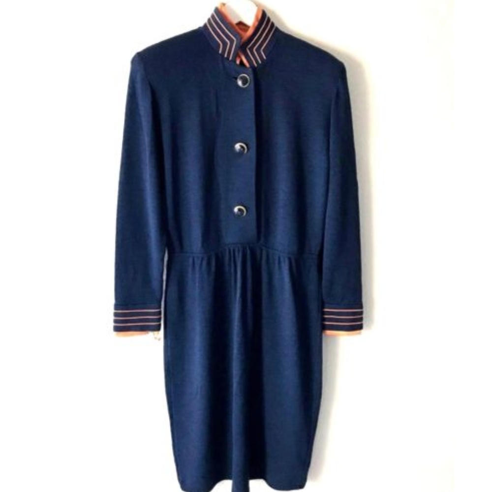 Vintage St John Navy Blue Santana Knit Dress Sz 8